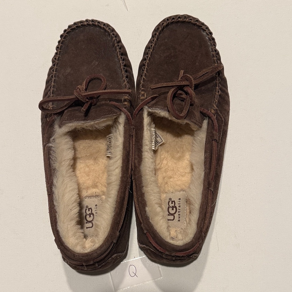 UGG Women's Chocolate Brown Suede Shearling Moccasin Loafers - Picture 3 of 4